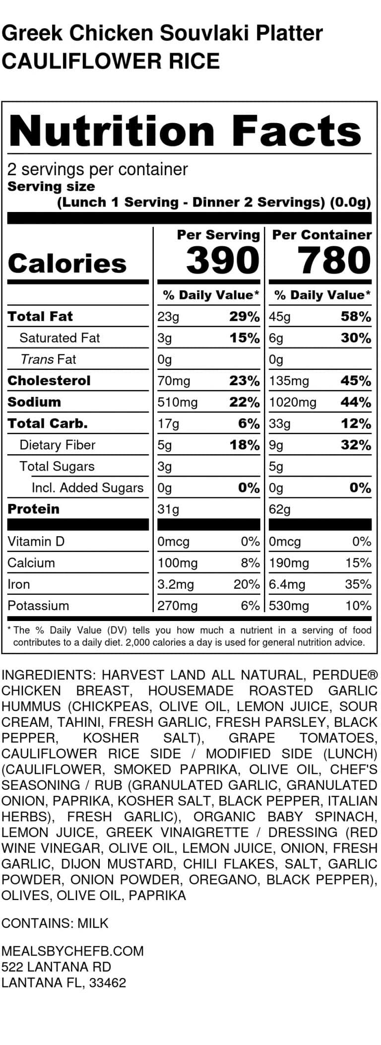 Greek CHICKEN Souvlaki Platter , High Protein Meal Meal By Chef B