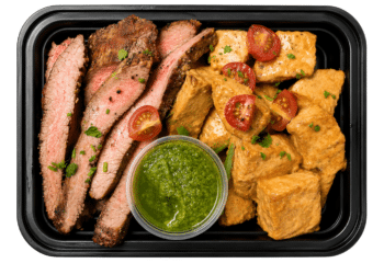 Steak Churrasco w/ Avocado Chimichurri & Papas Bravas