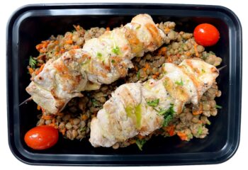 Grilled Chicken Skewers & Lentil Pilaf