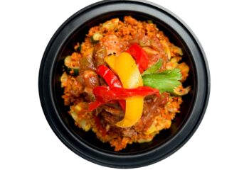 Braised Salsa Chicken Over Grilled Veg & Roasted Cauliflower Pilaf