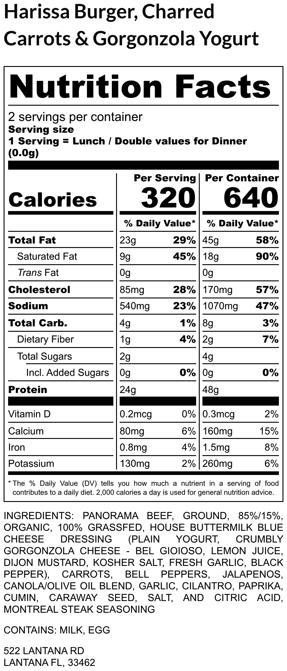 Harissa Burger, Carrots & Gorgonzola Yogurt - Image 2