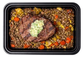 Garlic Herb Filet w/ Spiced Lentil & Roasted Vegetable Pilaf