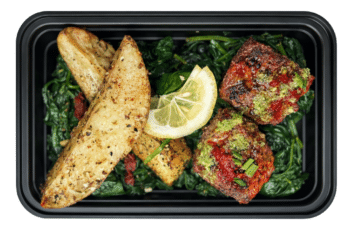 Mediterranean Grass-Fed Burger w/ Garlic Spinach