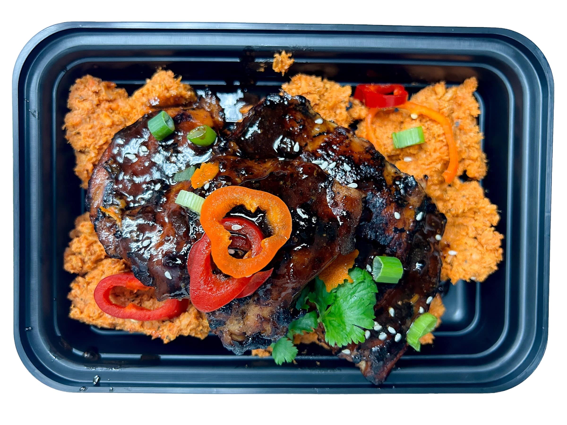 Mongolian Grilled Chicken Thighs Carrot & Sweet Potato Puree