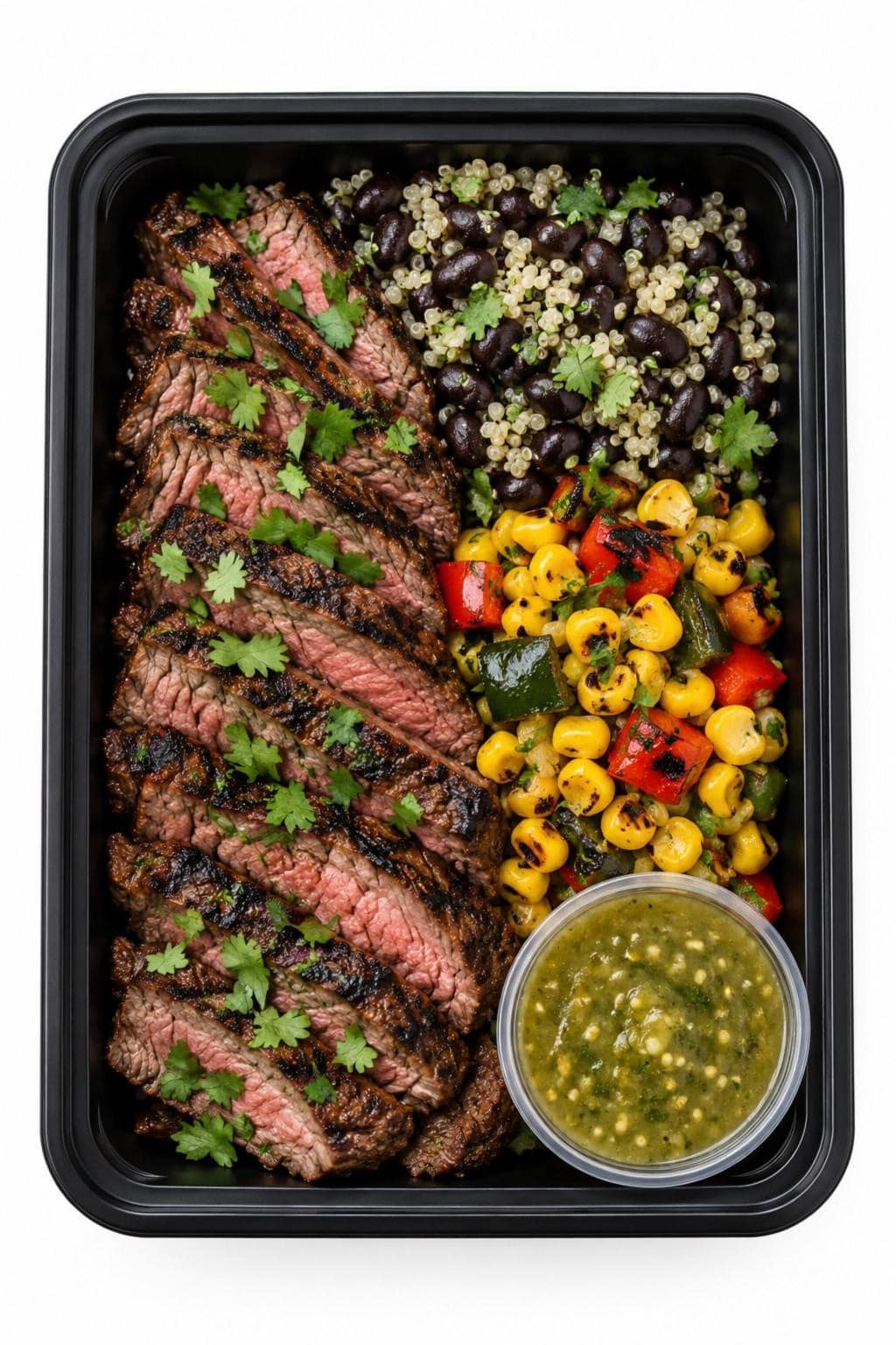 Carne Asada with Black Bean Quinoa meal prep tray - Meals by Chef B