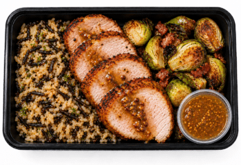 Cider-Brined Pork Loin with Bacon Brussels & Herbed Wild Rice