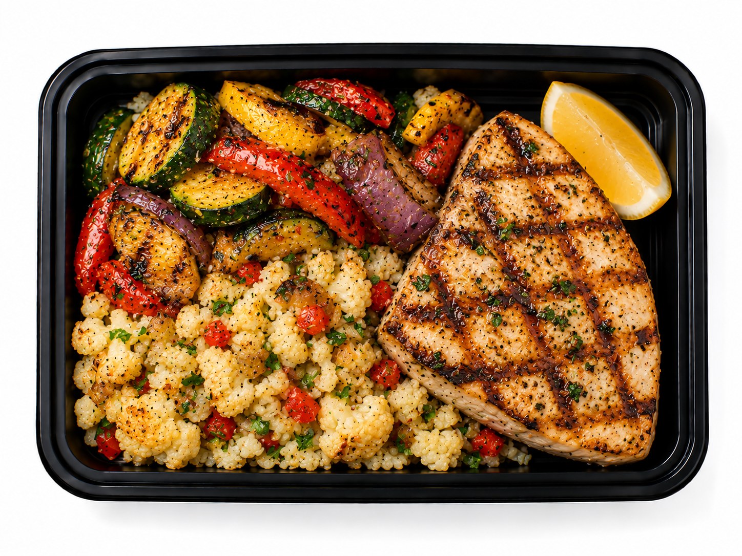 Grilled Swordfish Grilled Veg & Roasted Cauliflower Pilaf