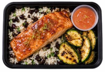 Guava-Lime Glazed Salmon with Coconut Black Bean Rice
