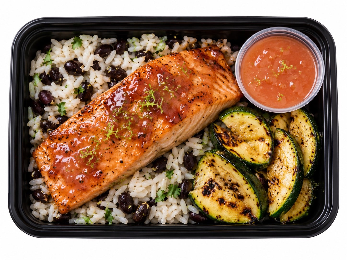 Guava-Lime Glazed Salmon with Coconut Black Bean Rice