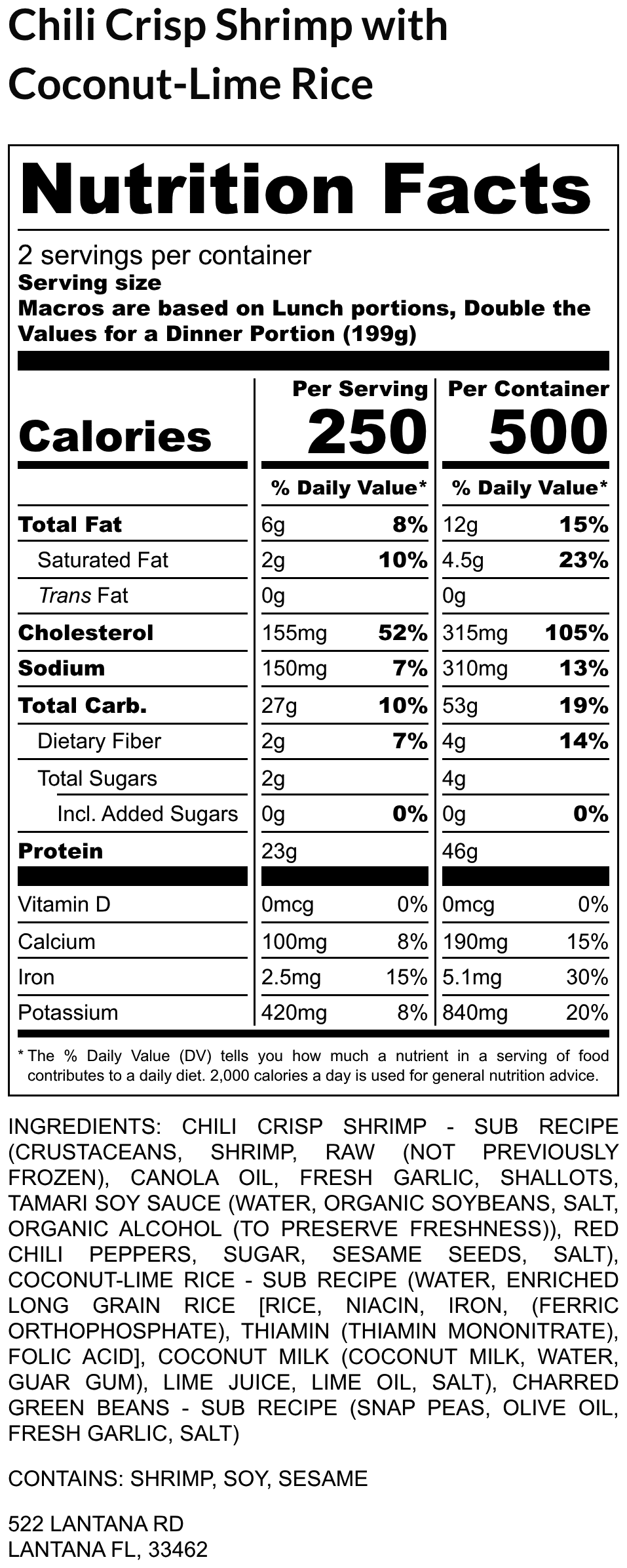 Chili Crisp Shrimp with Coconut-Lime Rice nutrition label