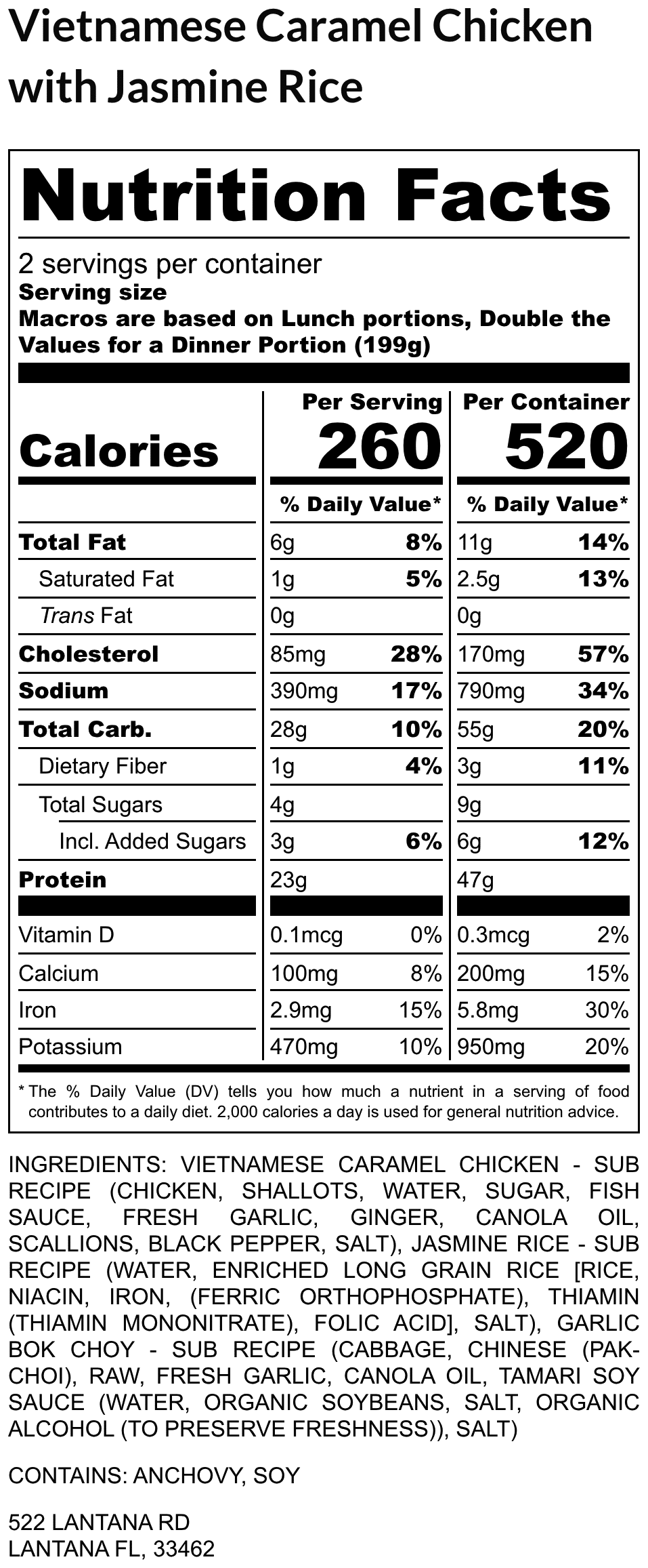 Vietnamese Caramel Chicken with Jasmine Rice nutrition label