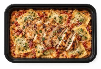 Grilled Chicken w/ Spinach Ravioli & Sun-Dried Tomato Cream