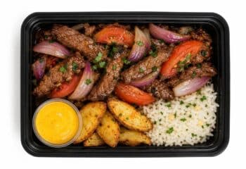 Peruvian Lomo Saltado with Garlic Rice