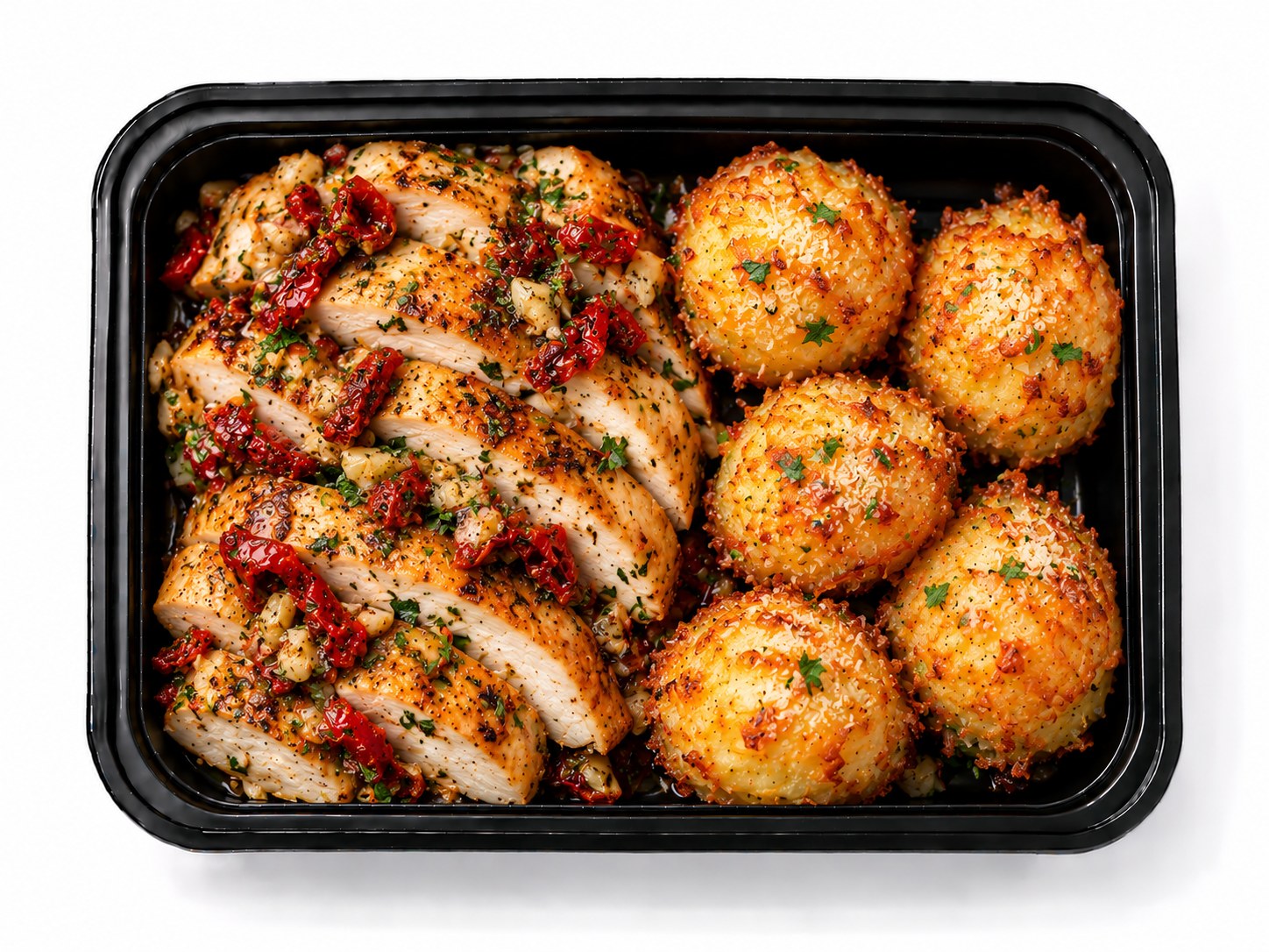 Roasted Garlic Chicken & Parmesan Potato Puffs