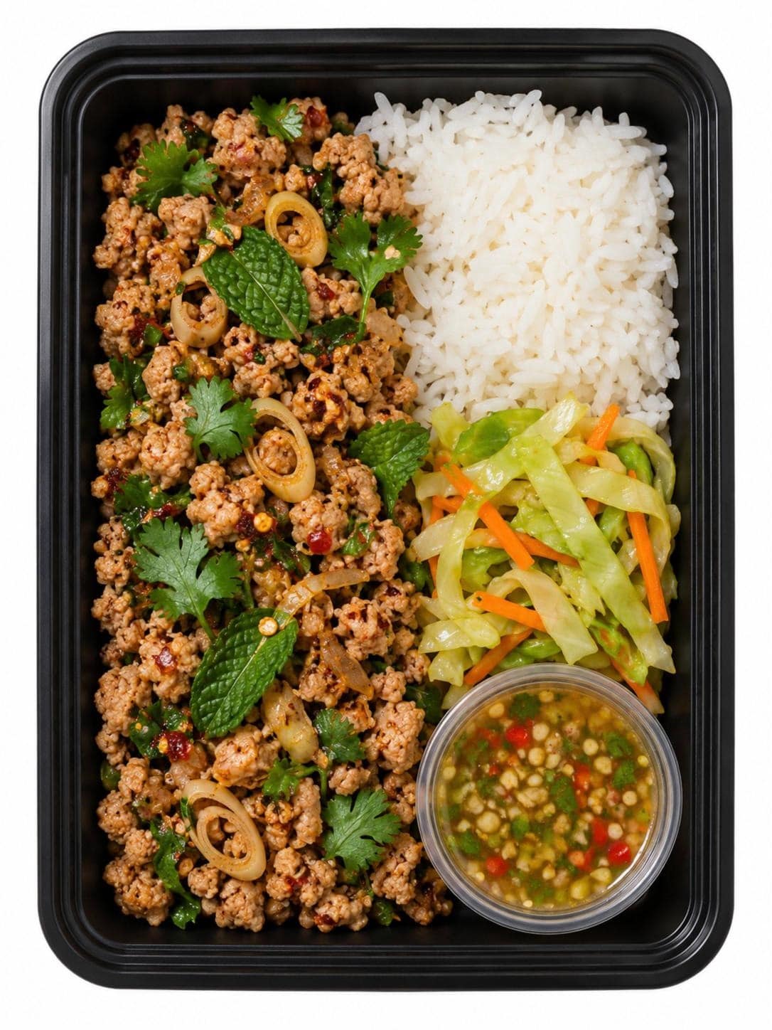 Spicy Thai Turkey Larb with Jasmine Rice meal prep tray - Meals by Chef B